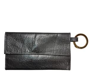 Galji Limited Edition Handbag Gray Textured Leather Ring Magnetic Flap Clutch